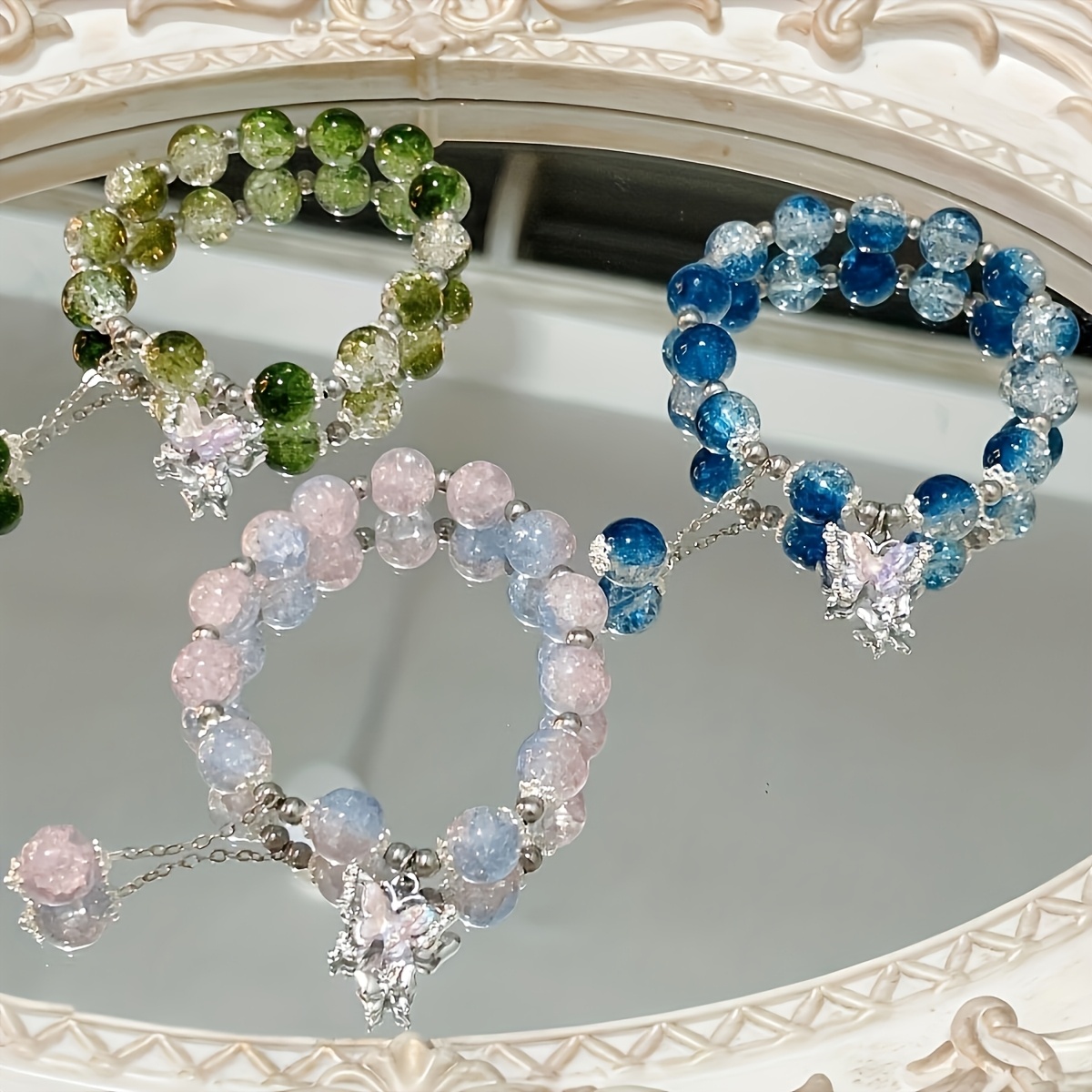 Boho Glass Bead Bracelet with Butterfly Pendant - Multicolor Selection